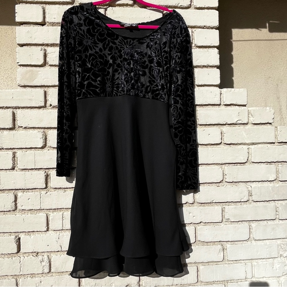 Vtg Lady Hampton Nites Velvet Paisley LS Babydoll Dress in Black - Size 12